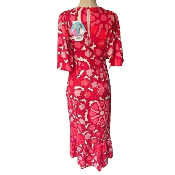 NWT RHODE x Target Zinnia Floral Print Bell Sleeve Midi Dress in Red/Pink - Picture 11 of 15